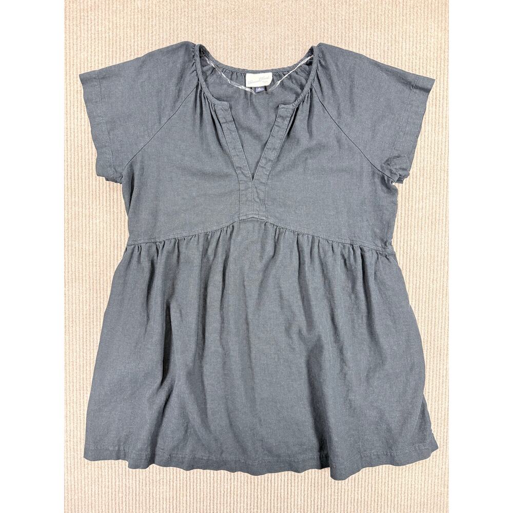 Universal Thread Black Linen Blend Split Neck Babydoll Tunic Blouse XL - Picture 2 of 9